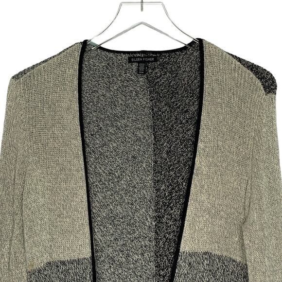 Eileen Fisher M Womens Open Cardigan Wool Linen Colorblock Gray - Picture 5 of 10